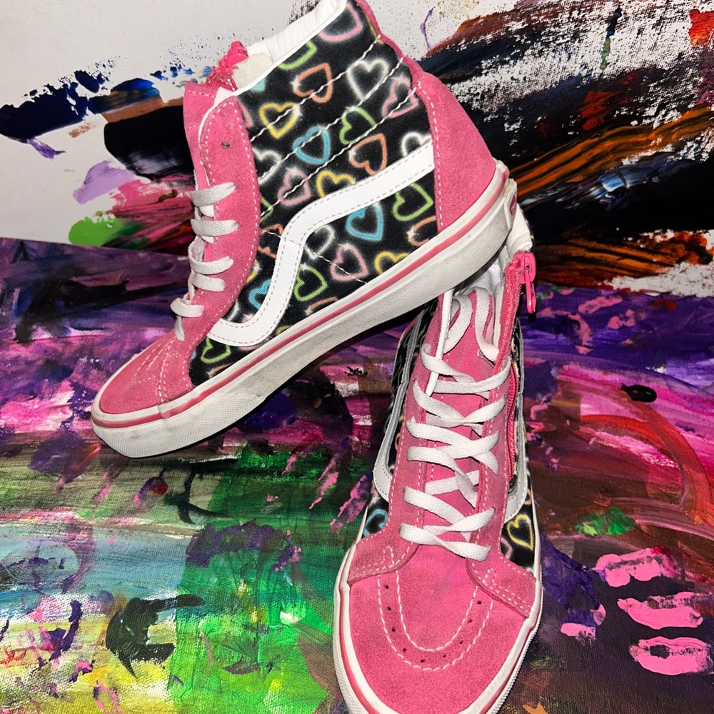 Vans Pink and Black Heart High-Top Sneakers